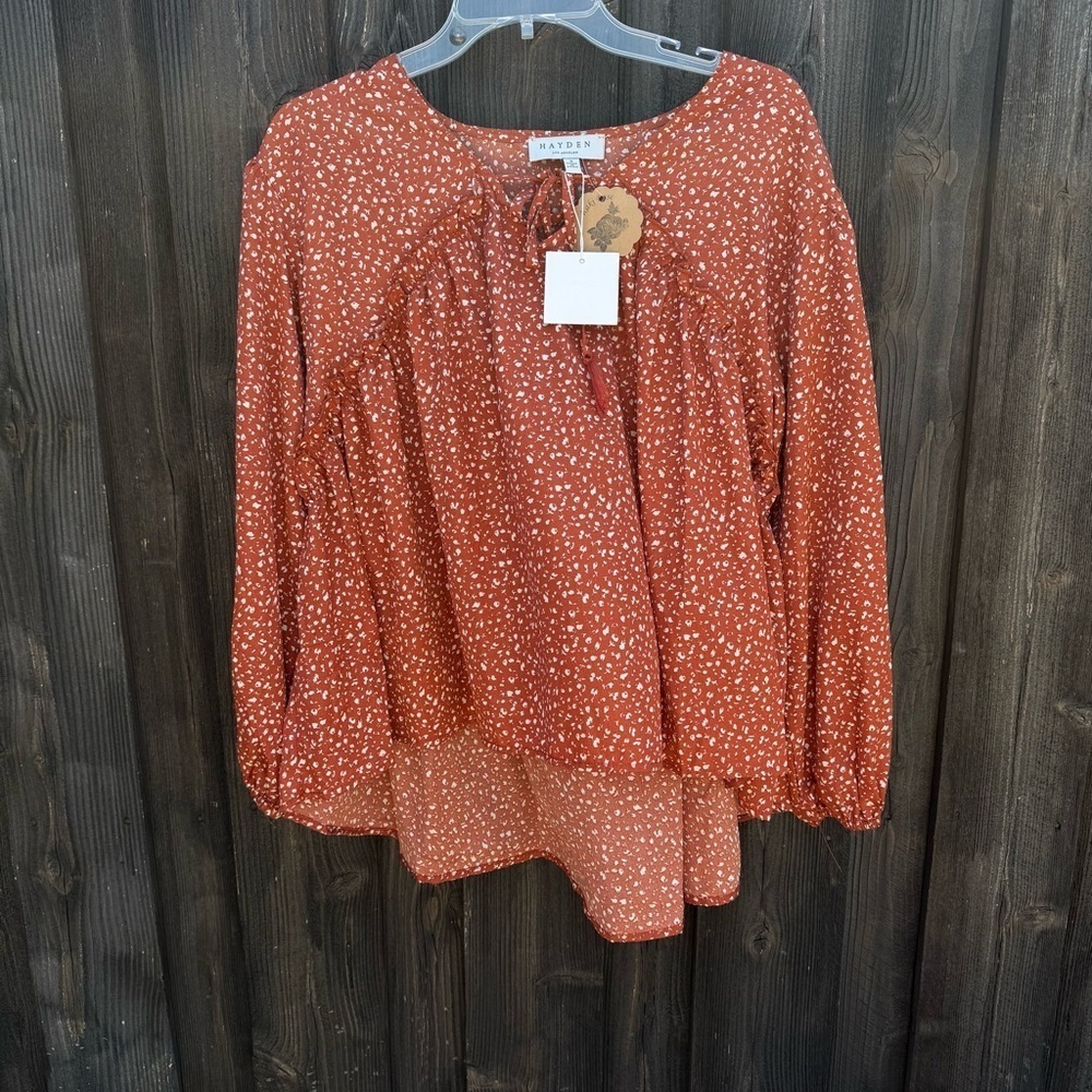 Hayden Orange Bishop Sleeve Blouse with Tie Front - Picture 11 of 14